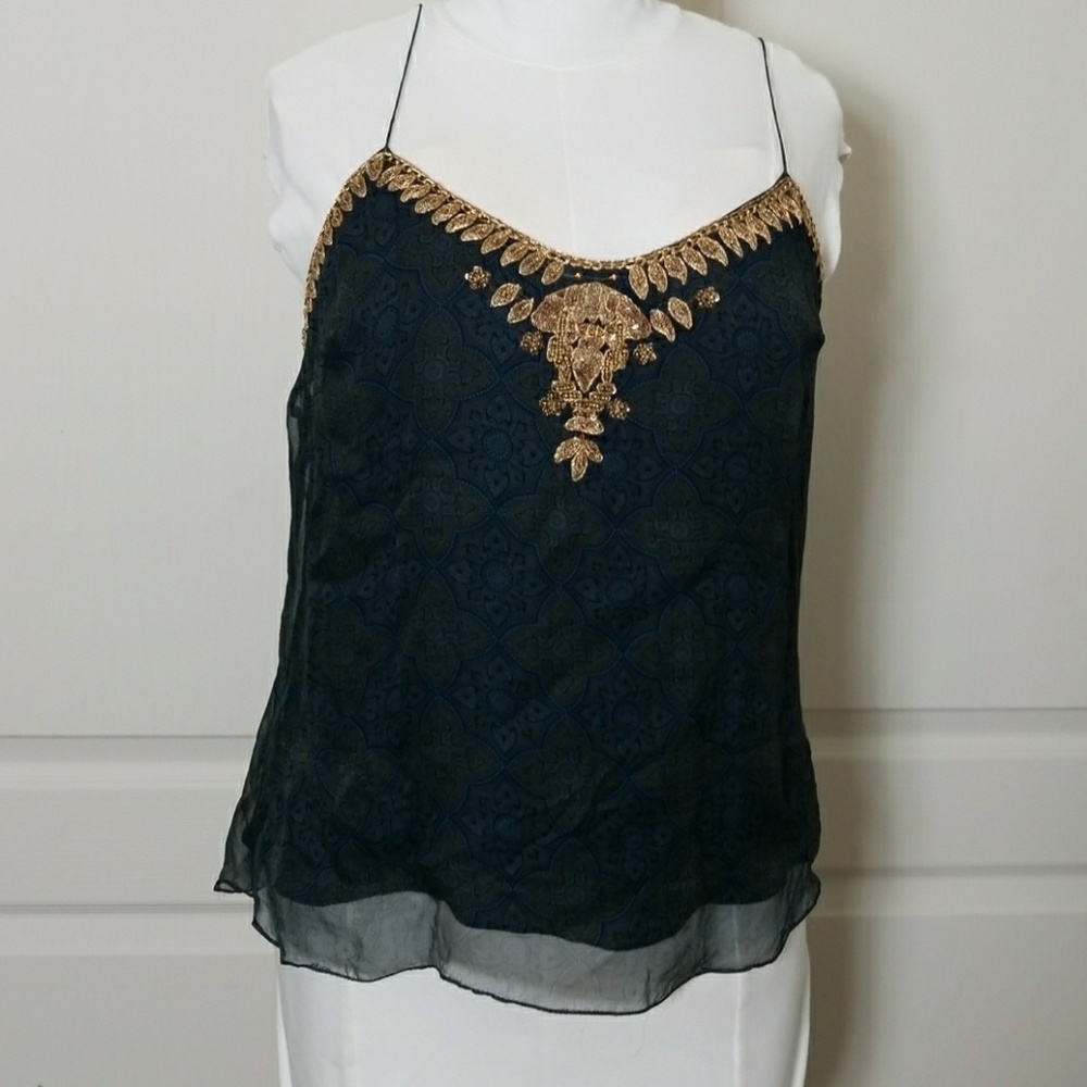 Badgley Mishka Silk Cami, Gold metallic accents